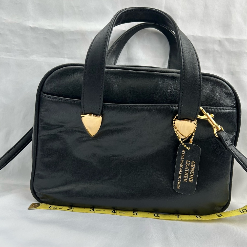 Black Leather Handbag with Gold Accents